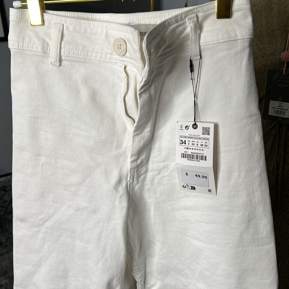 Zara Short White Boyfriend Pants - Picture 6 of 6